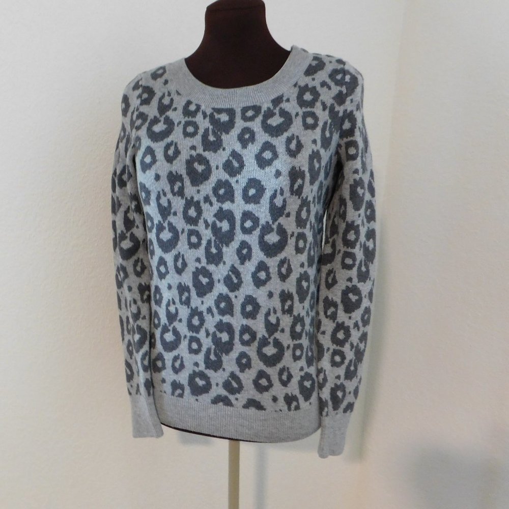 Gap Grey Black Animal Leopard Print Knit Wool Blend Women's Small Sweater